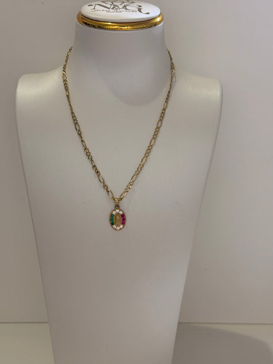 Cadena 10K con Virgen de Guadalupe y Piedras de Colores