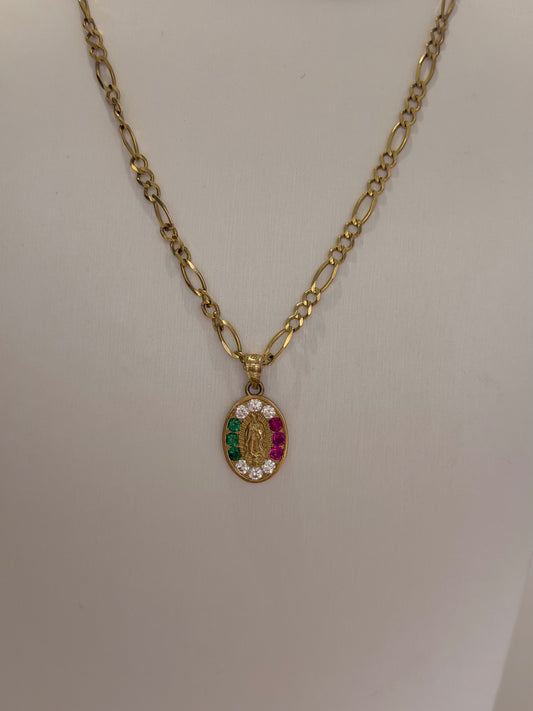 Cadena 10K con Virgen de Guadalupe y Piedras de Colores